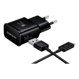 Tinklo įkroviklis 220V USB 5V/9V 2A 15W Samsung EP-TA200EB + USB C 1.5m EP-DW700B greito krovimo (QC3.0) juodas (black) (O) 